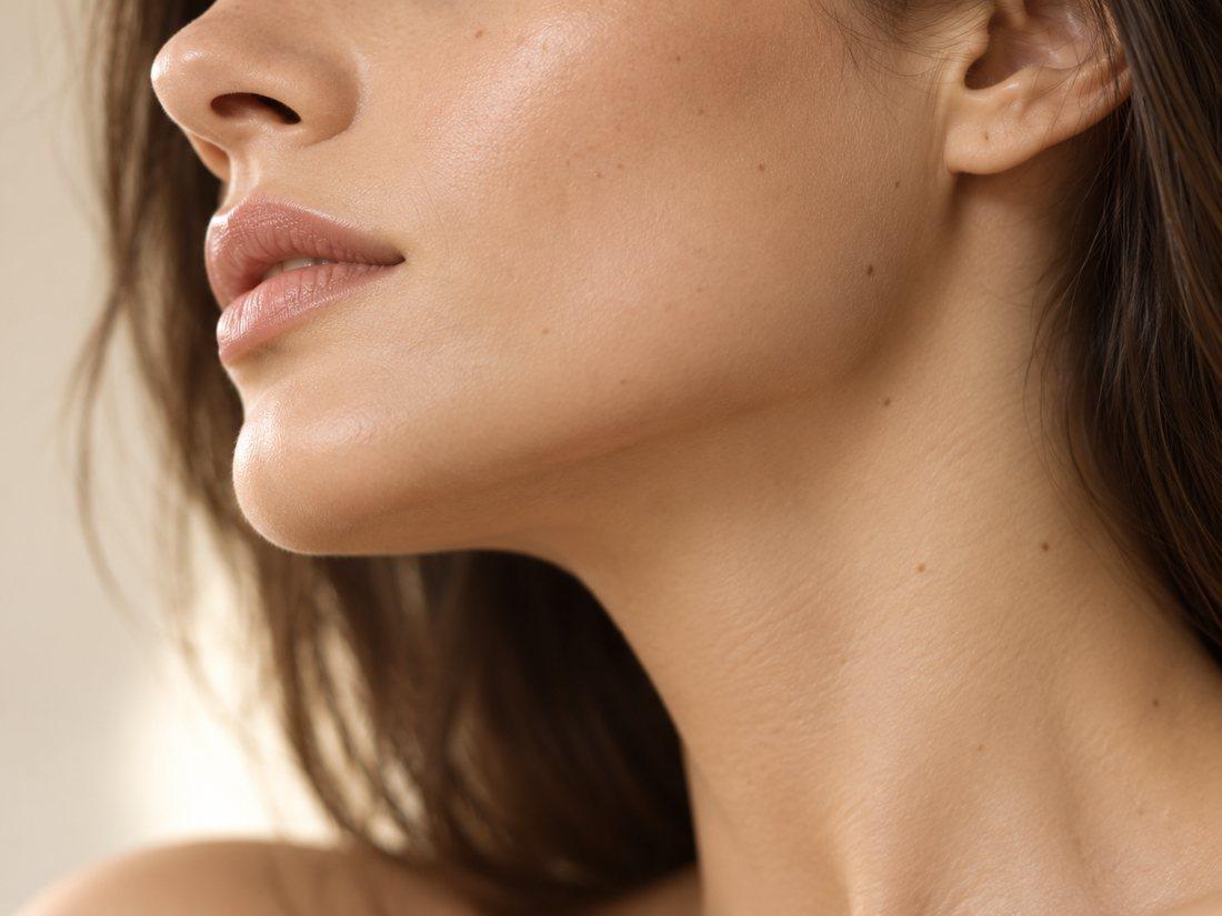 Profile of the jawline and neck