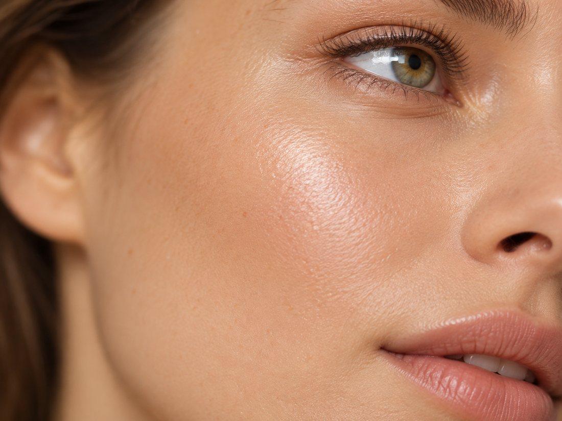 Close-up of clear, hydrated, luminous skin