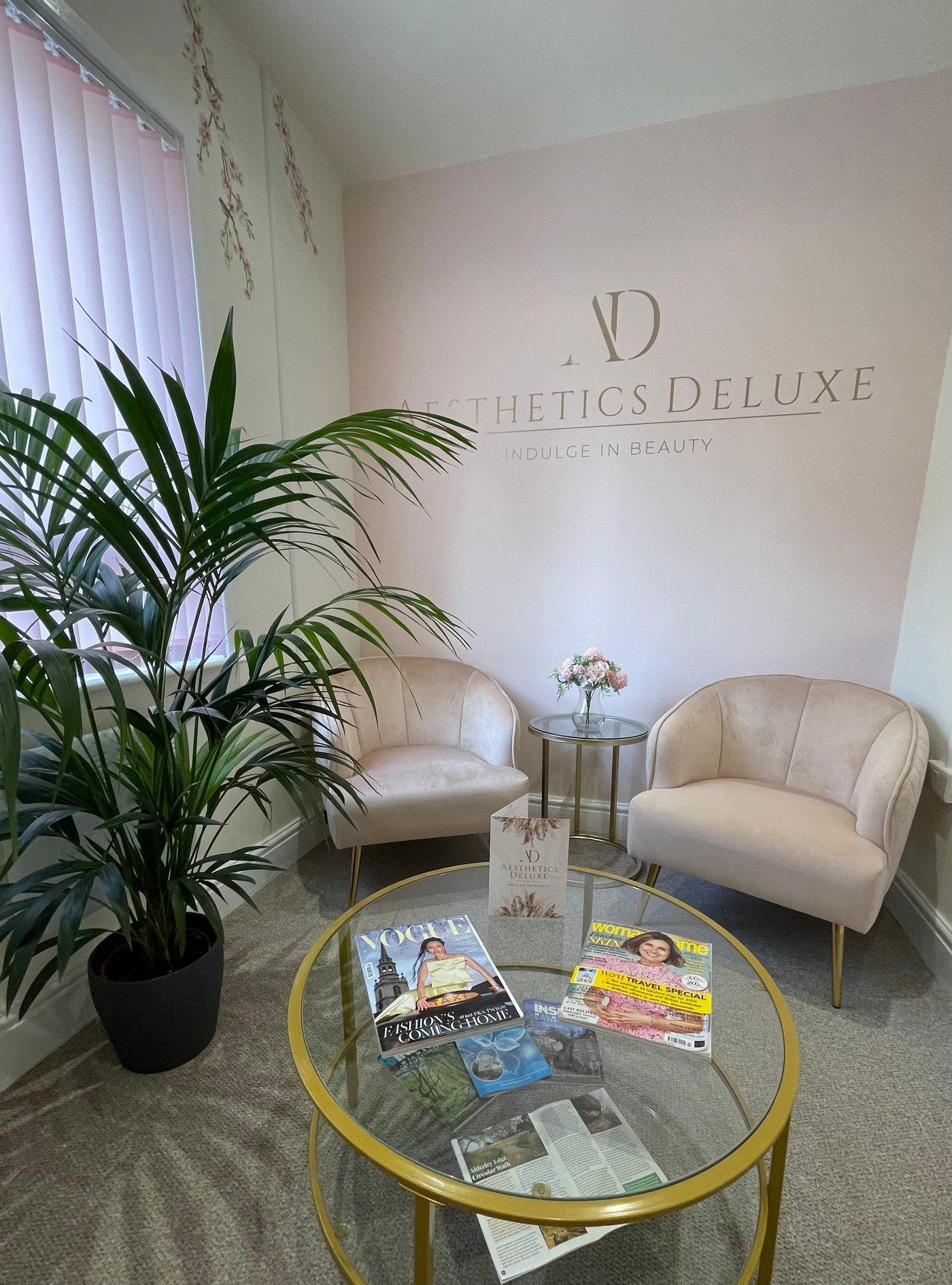 The waiting area at Aesthetics Deluxe in Wilmslow